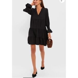 Pomander Place Poplin Kenzo Mini Dress‎ Medium Black Tuckernuck Tiered Chic